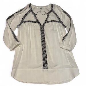 Collective Concepts Rayon Tunic Top Small Boho Chevron Trim Sheer 3/4 Sleeve